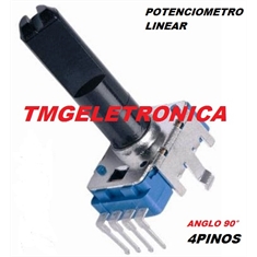 Potenciometro Linear ou Logarítmico 11mm x 16mm, Angulo 90° 4pinos - Potentiometer Rotary Audio digital - Potenciometro Linear 10K (B), 4Terminais